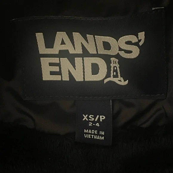 Lands End Puffer Coat Parka Womens XS Black Long PrimaLoft Quilted Fur Trim Cozy - Picture 7 of 10